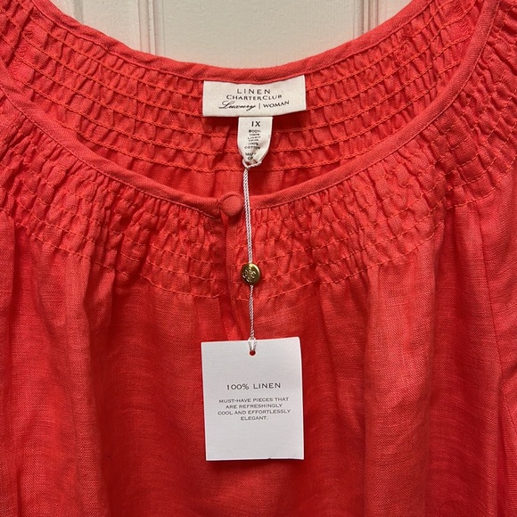 Charter club Luxury spice island Orange linen top blouse 1X NWT - Picture 2 of 7